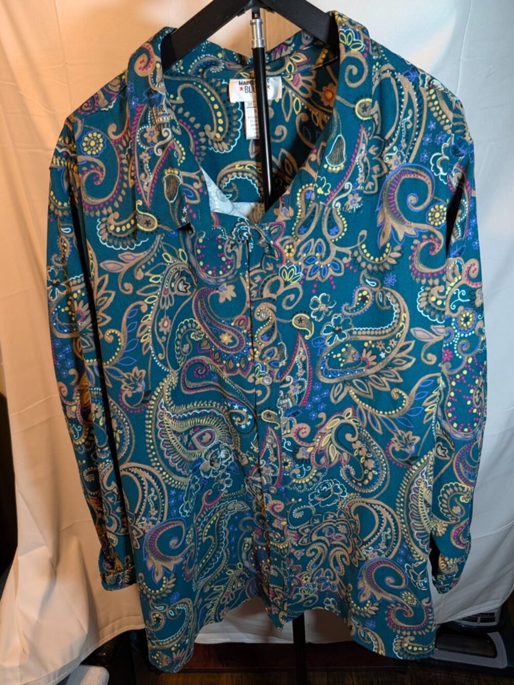 Mainstreet Blues Sz 5X Women's button up Blouse/ Shirt/Blue Floral Paisley